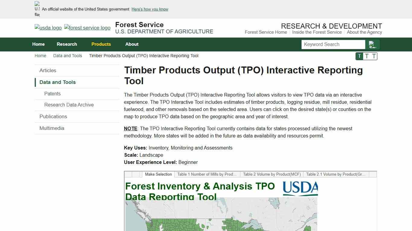 Timber Products Output (TPO) Interactive Reporting Tool US Forest Service Research and Development
